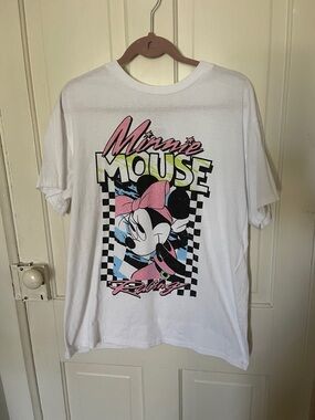 Disney Minnie Mouse White Graphic Tee with Pink and Black Accents